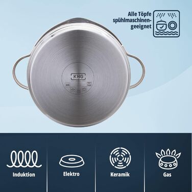 Набір з 3 каструль з нержавіючої сталі зі скляними кришками KHG