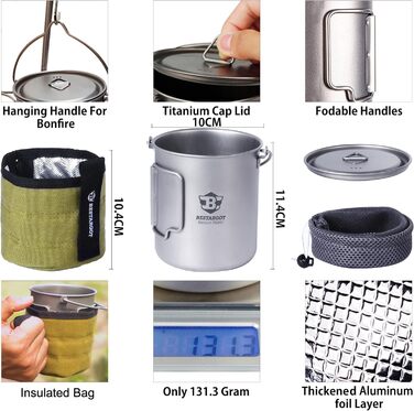 Титановий набір посуду для кемпінгу 750 мл. Bestargot