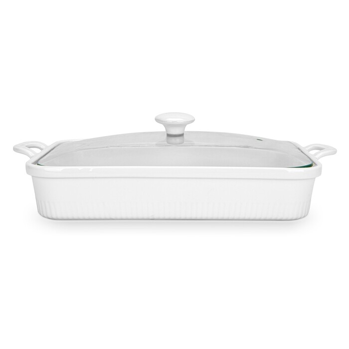 Прямокутна форма для запікання Fissman 31,5х22,5х6,5 см / 2,2 л зі скляною кришкоюпорцеляна (14157)