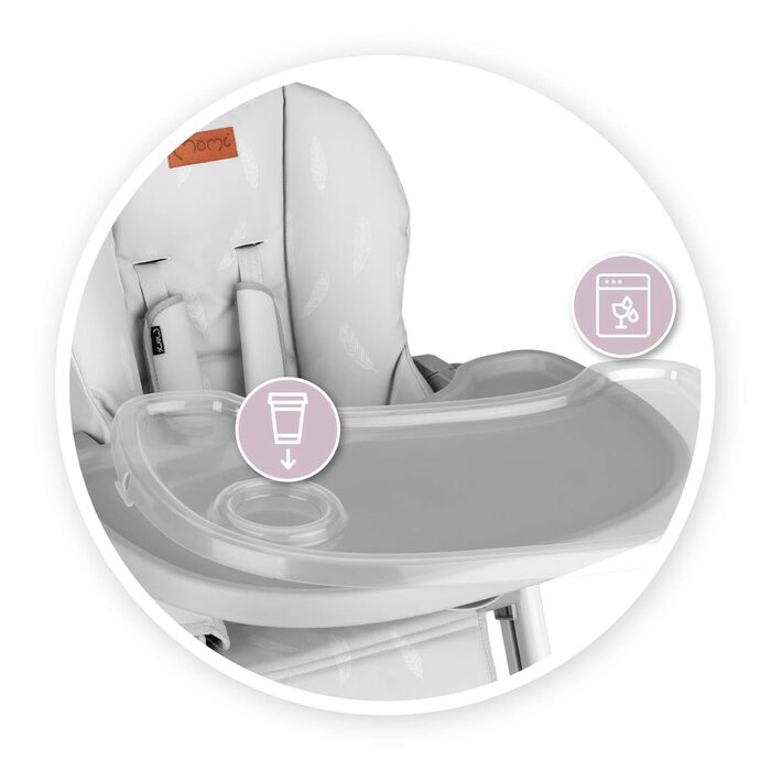 Детский стульчик для кормления с 4 колесами и функцией тормоза от 6 месяцев светло-серый Momi