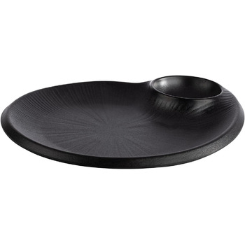 Сервірувальна меламінова тарілка 24 x 20 x 2,5 см з вбудованою соусницею, чорна NERO APS