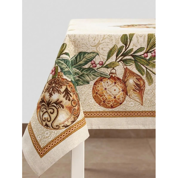 Дім різдвяної гобеленової різдвяної скатертини Скатертина на Різдво та Новий рік (Золотий вінок (Іскристий), 140x140 см)