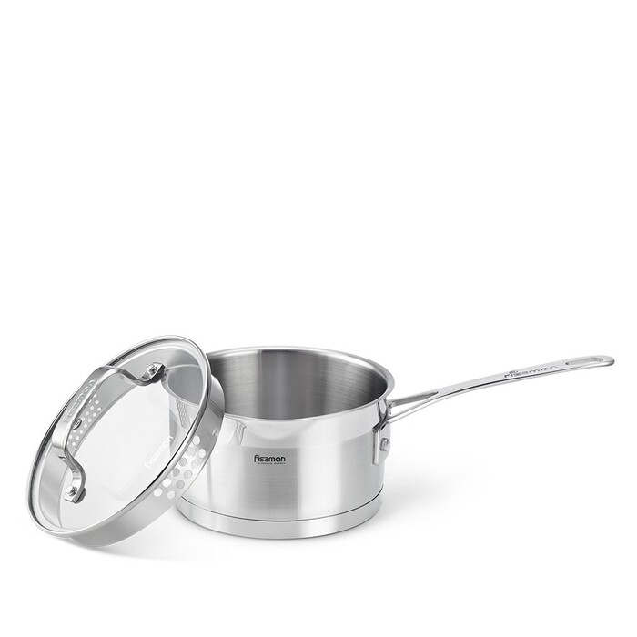 Ківш Fissman FOBUS 16x9 см 1,6 л із скляною кришкою нержавіюча сталь (5379)