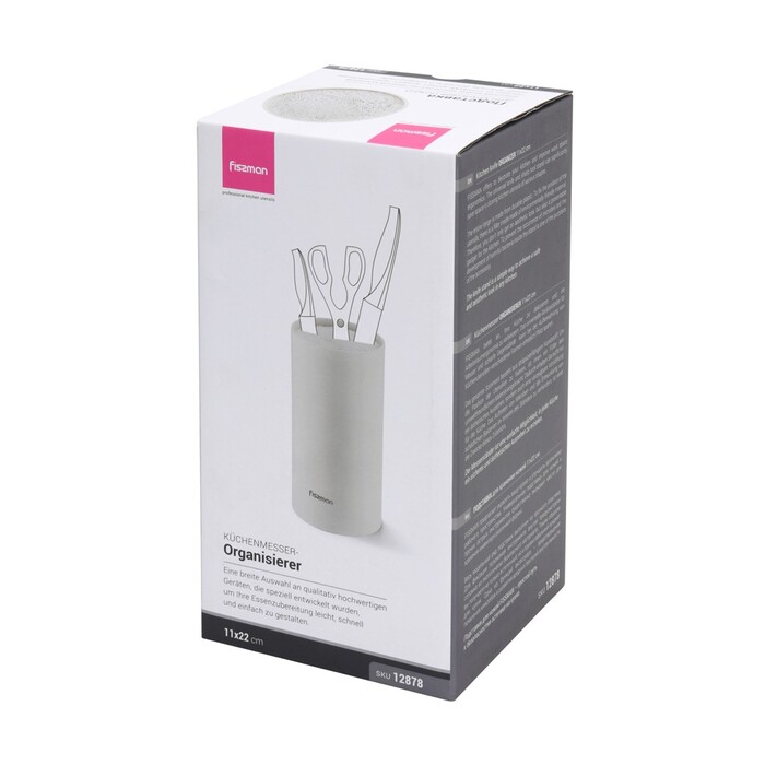 Підставка Fissman для кухонних ножів та ножиць 11x22 см кругла, колір БІЛИЙ пластик (12878)