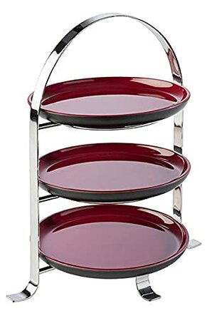Стійка для сервірування APS високоякісна хромована металева підставка для торта на 3 тарілки з максимальним Ø 27 см - загальна висота 43 см (тарілки в комплект не входять) (3 тарілки - Ø 17см)