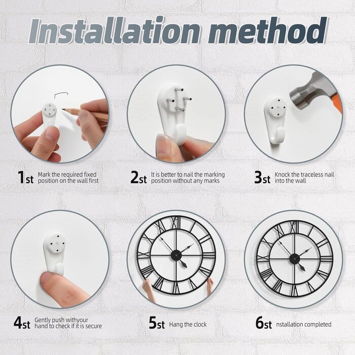 Великий круглий металевий настінний годинник у вінтажному стилі, безшумний, не цокаючий, працює від батареї, 40 см, 16 дюймів, римські цифри, годинники для вітальні, спальні, кухні, настінний годинник, прикраса (чорний, 80 см)