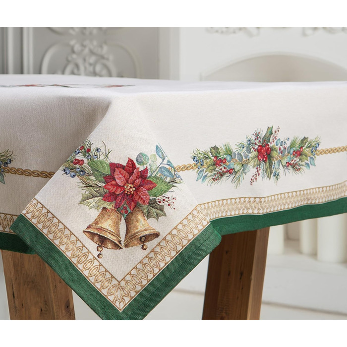 Різдвяна гобеленова скатертина Home of Christmas Скатертина на Різдво та Новий рік (Дзвіночок - Зелений (Без блискіток), 140x140 см)