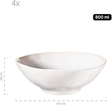 Набір мисок MSER Frozen Frozen з 9 предметів з красивої кераміки, 1 салатниця, 4 рамен і 4 миски для занурення, органічні форми у вінтажному вигляді, ручна глазур, керамограніт, 26 (білих)