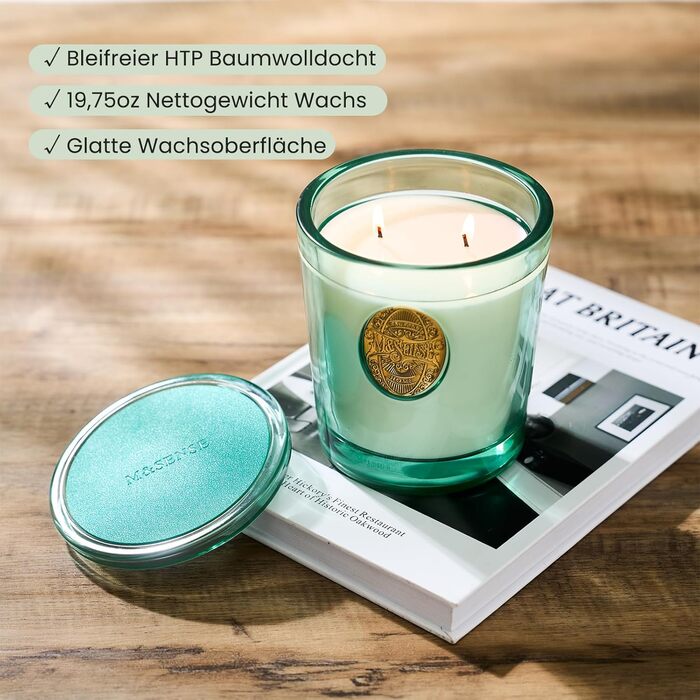 Ароматна свічка M&SENSE &quotЛісова хатина&quot, ароматичні свічки у склянці, натуральна соєва свічка, час горіння 55 годин, подарункові свічки для жінок та чоловіків, подарункова свічка (евкаліпт і м&39ята, 560 г)