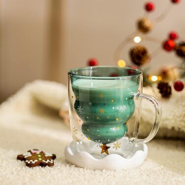 Різдвяний скляний кухоль 300 мл з кришкою та ложкою, стиль 10 Syfunlv