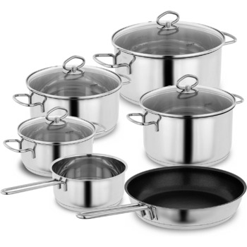 Набір каструль Head Merkur з нержавіючої сталі індукційні каструлі з обідком, літровою шкалою та скляною кришкою (6 предметів)