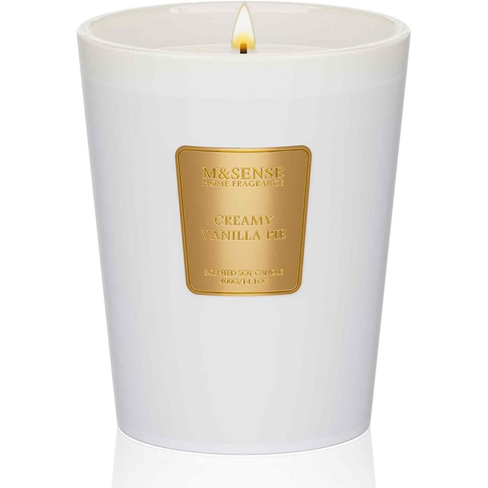 Ароматична свічка M&SENSE надзвичайно велика, час горіння 150 годин, натуральна ароматерапевтична свічка з 3 гнітами, сильний аромат, тривале горіння, подарункова свічка та прикраса для дому, подарунки для жінок (400 г, ваніль)
