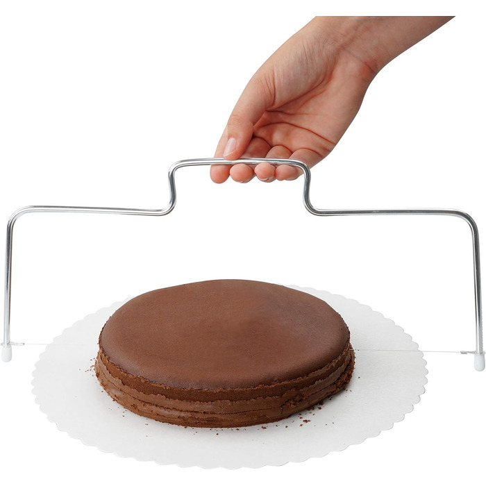 Допоміжний засіб для вирізання коржів для торта Zenker 7705, кондитерська Ø26 / 28 см, набір тортів з ножем для торта та основою для підйому торта, аксесуари для торта з нержавіючої сталі, кількість 1 x набір з 3 шт. , колір срібло (роздільник основи торт
