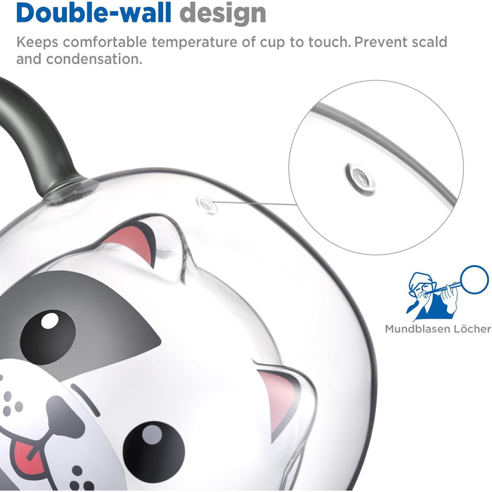 Двостінні милі різдвяні склянки для лате макіато 270 мл Кавова чашка Різдвяна кружка з ситечком для чаю Різдвяна ялинка Чайні склянки для молока, льоду, різдвяні подарунки для жінок і дітей (Тип 5 - Французький бульдог, Тип 5 - 280 мл * 1)