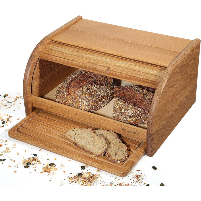 Хлібниця Zassenhaus Country, Хлібний кошик з рулонною кришкою та обробною дошкою, Дуб 40 x 30 x 20 см Хлібниця Zassenhaus Кантрі Дуб коричневий