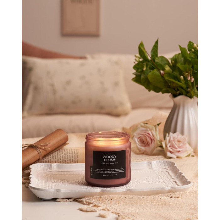 Ароматичні свічки M&SENSE з кавою у скляній банці з 2 гнітами 330 г, час горіння 70 годин, свічка з натурального соєвого воску для спальні, кухні, декору дому, подарункова свічка для чоловіків та жінок, смажена кава (коричнева)