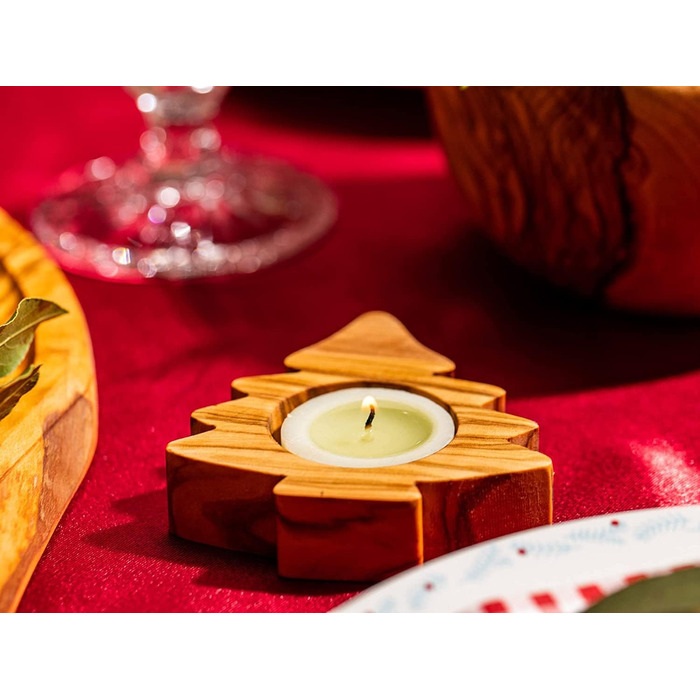 Високоякісні підсвічники в сільському стилі з ексклюзивного оливкового дерева Набір з 3 шт. - Ручна робота - Підсвічник до Дня Святого Валентина з дерева - Тримач для чайної свічки - Прикраса столу - Прикраса для дому (набір з 3 шт. )