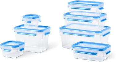 Набір контейнерів для зберігання харчових продуктів EMSA Clip & Close, прямокутні, 5 x 0,8 л, коробки для зберігання, 100 герметичні, придатні для миття в посудомийній машині, морозильної камери та мікрохвильової печі, прозорі, сині, зроблені в Німеччині,