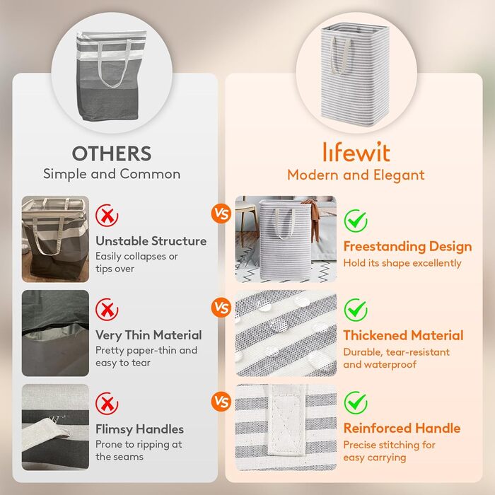 Органайзер для високого кошика для білизни Lifewit з подовженою ручкою, складний збірник білизни Кошик для зберігання білизни, портативний сортувальник білизни для білизни, одягу, ковдр, подушок, кошиків для білизни, (3 x 75 л, сірий)