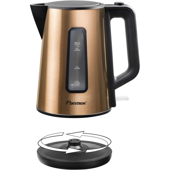 Тостер Bestron з 2 камерами для обсмажування, піддоном для крихт і насадкою для смаження булочок, 1 000 Вт, нержавіюча сталь під вигляд (мідь, комплект з чайником)