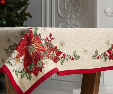 Дім різдвяної гобеленової різдвяної скатертини Скатертина на Різдво та Новий рік (Пуансетія (Іскриста), 140x180 см)