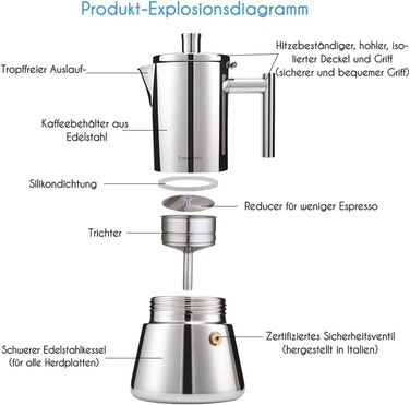 Кавоварка для плити на 6 чашок, 300 мл еспресо, срібляста Diego Easyworkz