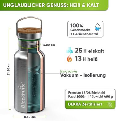 Пляшка ізольована 1 л, нержавіюча сталь,  із щіткою Blockhütte