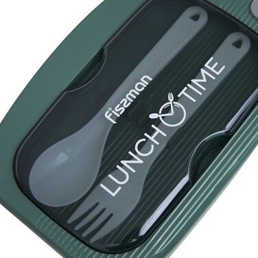 Ланч-бокс Fissman з двома відділенням 20,5х13х6,5 см / 1000 мл, колір зелений пластик (16743)