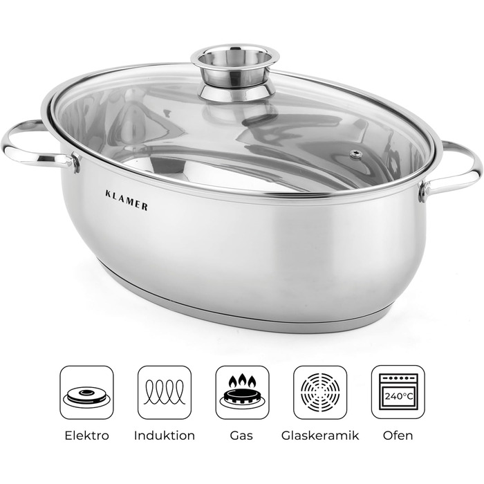 Жаровня овальная 8,5 л со стеклянной крышкой Klamer