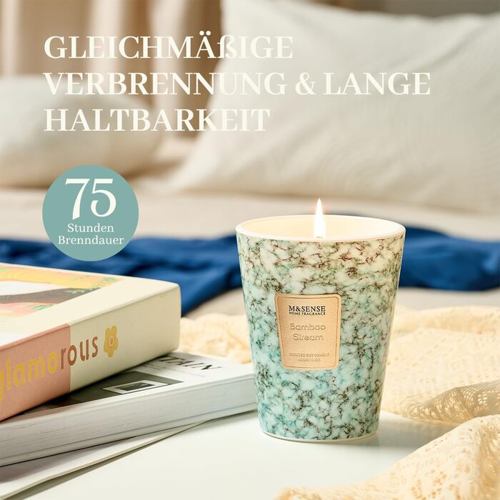 Велика ароматична свічка M&SENSE Чорні ароматичні свічки у склянці Ароматична свічка з натурального соєвого воску Розслаблююча ароматерапія Подарунок для жінок та чоловіків, Різдво Час горіння 75 годин та 2 ґноти (бамбуковий гніт, 400 г)