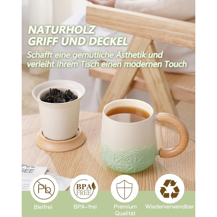 Чашка для чая с крышкой и ситечком 420 мл Zens