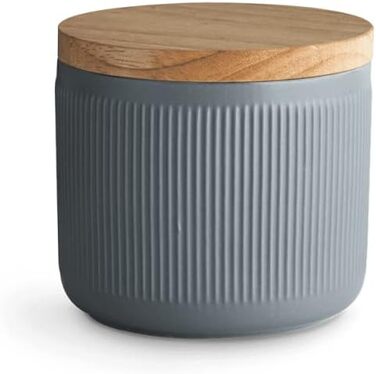 Керамічні банки для зберігання SPRINGLANE 4 шт. Набір із дерев'яними смужками кришки, гумовими дерев'яними кришками, коробками для зберігання, коробками для зберігання продуктів (10,1 x 9,3 см темно-сірий)