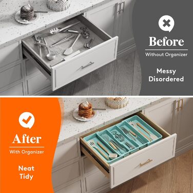 Органайзер для столових приборів 57 х 38 см для шухляд, 5 відділень, бірюзовий Lifewit