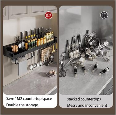 Настінний органайзер для кухонного приладдя 50 см чорний Generisch