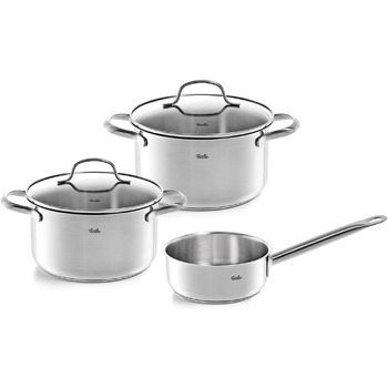 Набір посуду Fissler San Francisco/Нержавіюча сталь, каструлі зі скляними кришками, індукційний (3 каструлі для приготування, 1 каструля для тушкування) (3 предмети)
