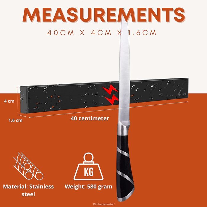 Магнітний тримач для ножів 40 см чорний KitchenMonster