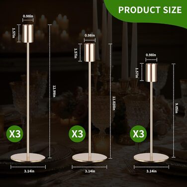 Набір із 6 свічників, канделябри-свічки 33/28/23 см, високі свічники, декоративні вінтажні металеві свічники для святкування днів народження, річниць, весіль, декору дому (чорний) Чорний - 6 шт. (золотий - 9 шт. )