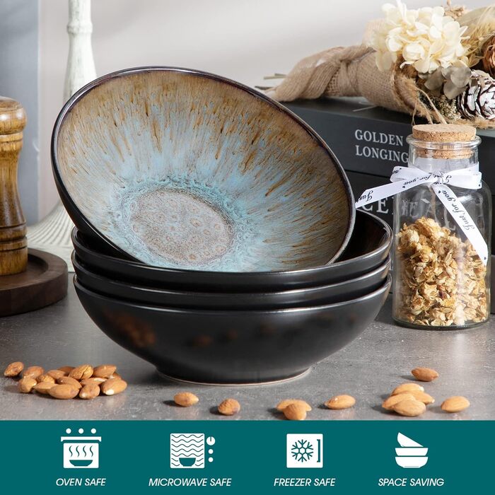 Столовий сервіз з керамограніту, комбінований сервіз BUBBLE vancasso з 32 предметів з фаянсу, набір посуду у вінтажному вигляді, включає миски з пластівцями, кавові чашки, десертні тарілки та обідні тарілки на 8 осіб (VC-BUBBLE-BN-STP-FR, Bubble-bn)