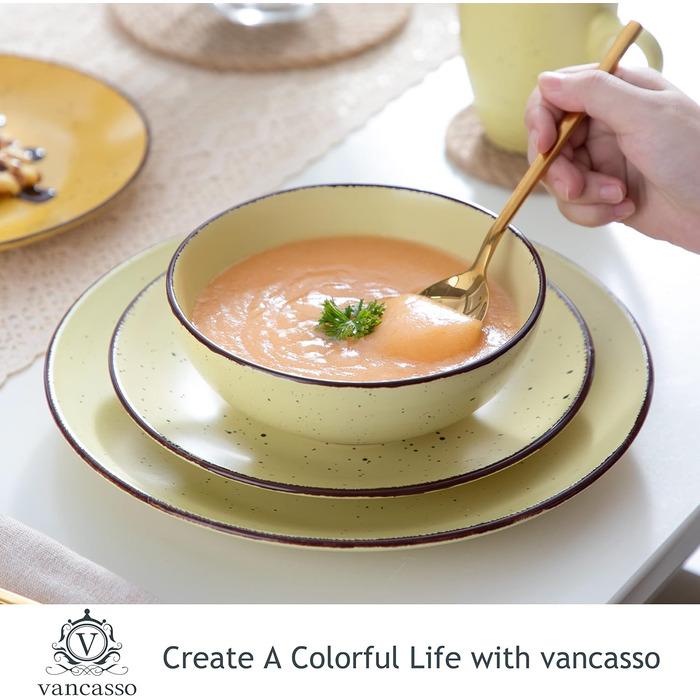 Столовий сервіз з керамограніту, набір посуду vancasso MODA, вінтажний зовнішній вигляд, комбінований сервіз з 40 предметів з 8 обідніми тарілками, тарілками для тортів, суповими тарілками, мисками та чашками кожна (барвистий, комбінований сервіз 20 шт. )