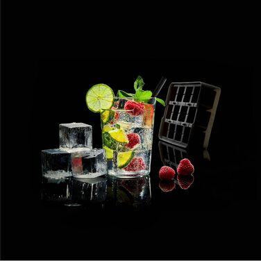 Силіконова льодогенератор Lurch ICE FORMER преміум-класу з кришкою на 20 кубиків льоду розміром 3 см, чорний, кубик 3 см (куб 4 см)