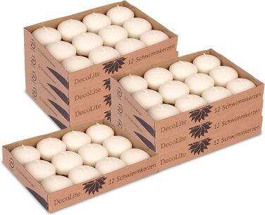 Плаваючих свічок DecoLite 30x45 мм Білий та колір слонової кістки Плаваючі Сертифіковані RAL Без сажі та крапель Прикраса для весіль, літніх вечірок, велнесу, оформлення столу Вигідний набір (білий) (кремовий), 96