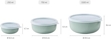 Набір із 3 предметів Lumina Контейнери для зберігання продуктів із кришкою для холодильника, морозильної камери, пароварки та мікрохвильової печі 250 мл, 750 мл і 1500 мл (яскраво-синій)