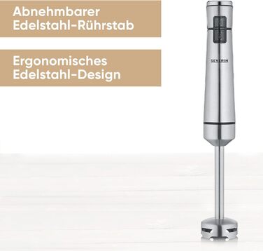 Аккумуляторный ручной блендер SEVERIN с набором премиум-класса, семный блендер, с погружным блендером, мультиизмельчителем, кувшином для блендера, толкушкой и венчиком для картофеля, черная/матовая нержавеющая сталь, SM 3775 CORDLESS, включая аксессуары п