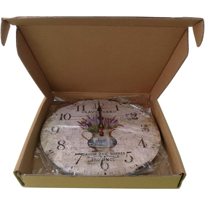 Настінний кухонний годинник YOAI, вінтажний шаббі-шик, антикварний, ностальгічний, сільський, кварцовий годинник з МДФ з безшумним механізмом, 12 дюймів/30 см Ø (лаванда в горщику)
