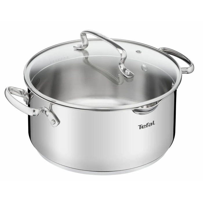 Tefal Кастрюля DUETTO+, 5л, с крышкой, нержавеющая сталь, стекло