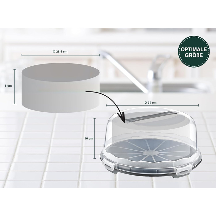 Коробка для транспортування торта з кришкою, капюшоном і ручкою. Коробка для зберігання, контейнер для торта, тарілка для торта, контейнер для торта, коробка для торта, тарілка для торта, начинка для торта, дзвіночок для торта - (антрацит, круглий)