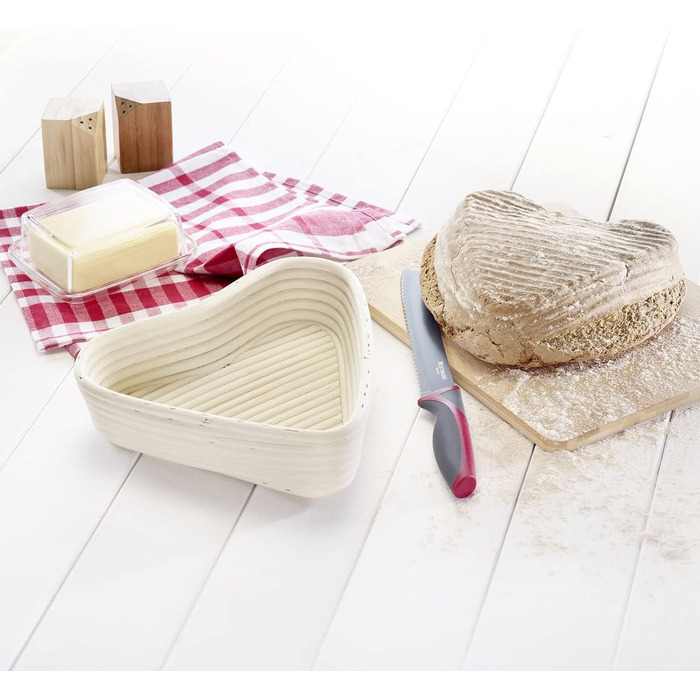 Кошик для вистоювання Westmark, для тіста для хліба 1500-2000 г, овальний, довжина приблизно 40 см, ротангова тростина, світло-бежева, 32022270 (набір з 2 шт. - декор, форма серця)