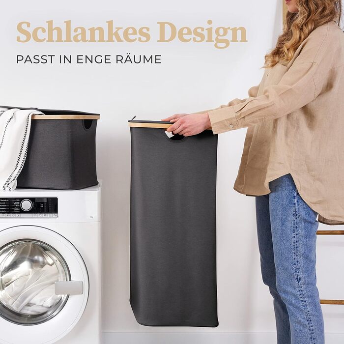 Кошик для білизни з кришкою Grey - Знімний мішок для білизни Збірник білизни вузький - Ящик для білизни Збирач кошика для білизни Сортувальник білизни - Скриня для білизни, кошики для білизни Кошик для білизни 100л 100л Сірий, 100L