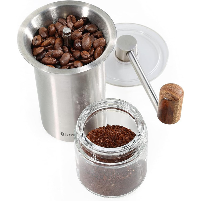 Кавомолка Zassenhaus бариста зі скла і нержавіючої сталі в кольорі сріблясто-прозора, висота 21см, 041170
