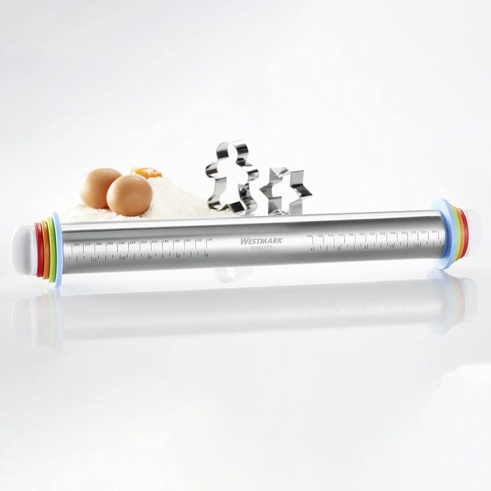 З 4 розпірними кільцями, по 1 кільцю по 10 мм, 6 мм, 3 мм, 2 мм, зі шкалами, нержавіюча сталь/пластик, сріблястий/білий/світло-блакитний/світло-зелений/помаранчевий/червоний, 30452260 нержавіючий ролик для випічки